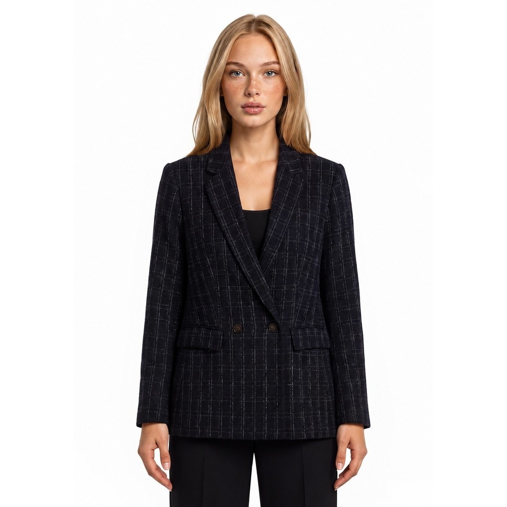 Ann Taylor Blazer Women's Size 10 Blue Plaid Double Breasted Tweed Jacket